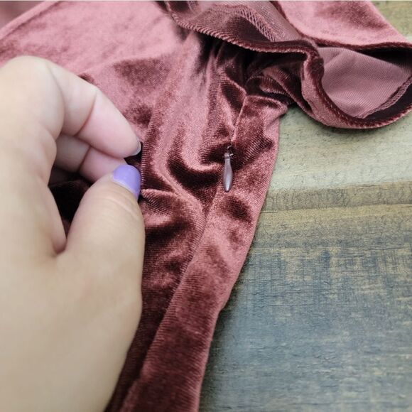 Sanctuary Airy Night Slit Midi Dress Dark Dusty Red Velvet Belted HOCO Size S - Picture 11 of 16